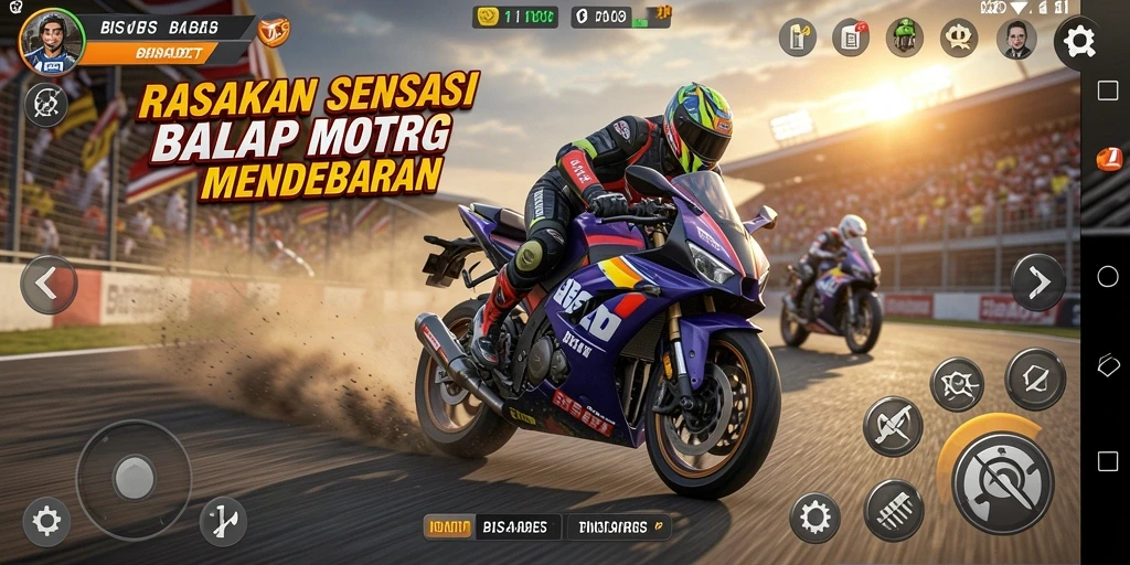 Gameplay seru balap motor dalam layar yang mendebarkan.