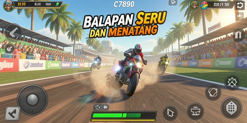 Gameplay C7890 yang mendebarkan di lintasan balap.