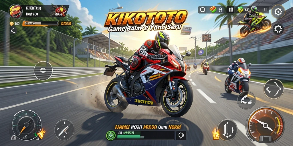 Tampilan gameplay KIKOTOTO yang mendebarkan saat balapan motor.