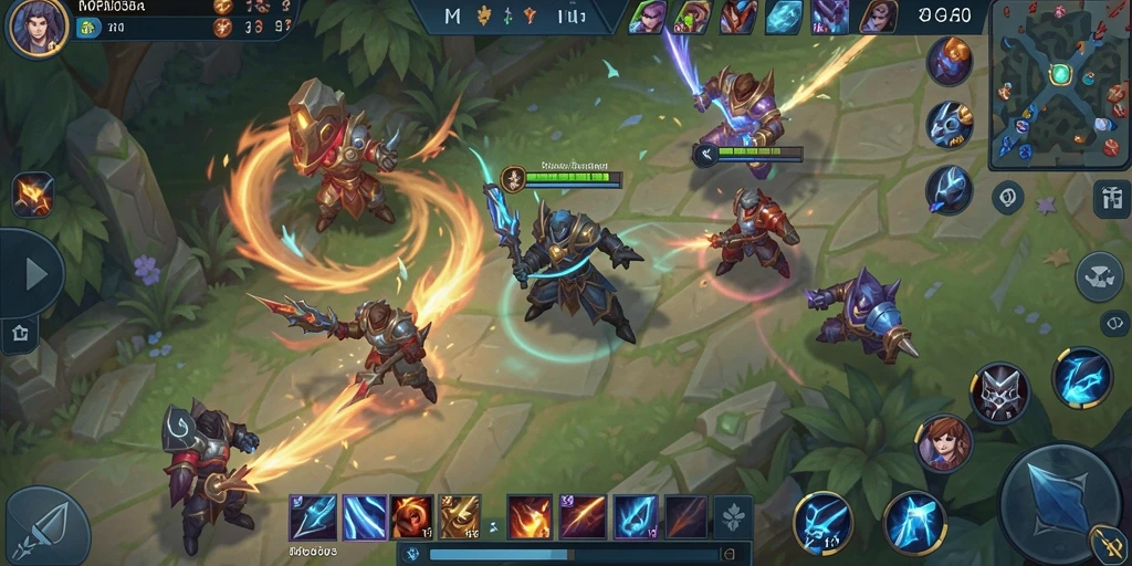 Screenshot gameplay seru dari MPO303 yang menampilkan aksi MOBA.