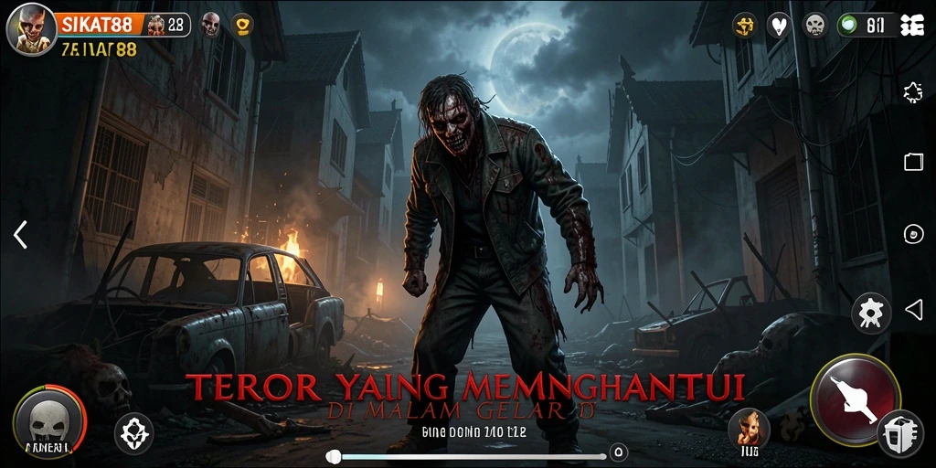 Screenshot gameplay SIKAT88 menampilkan suasana gelap dan menakutkan.